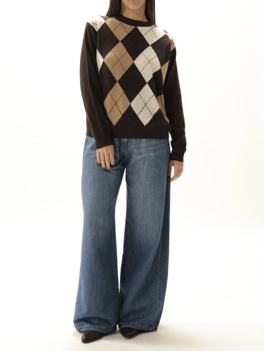 Maglione rombi moro/cammello/panna