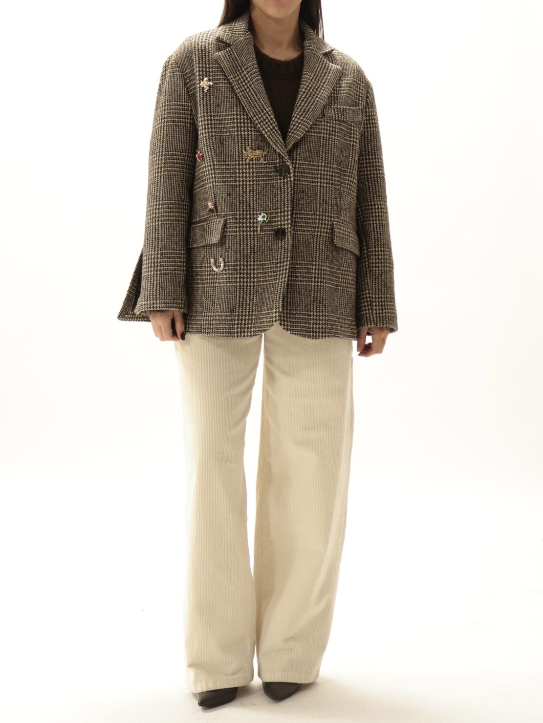 Giacca con spille quadro nero/cammello