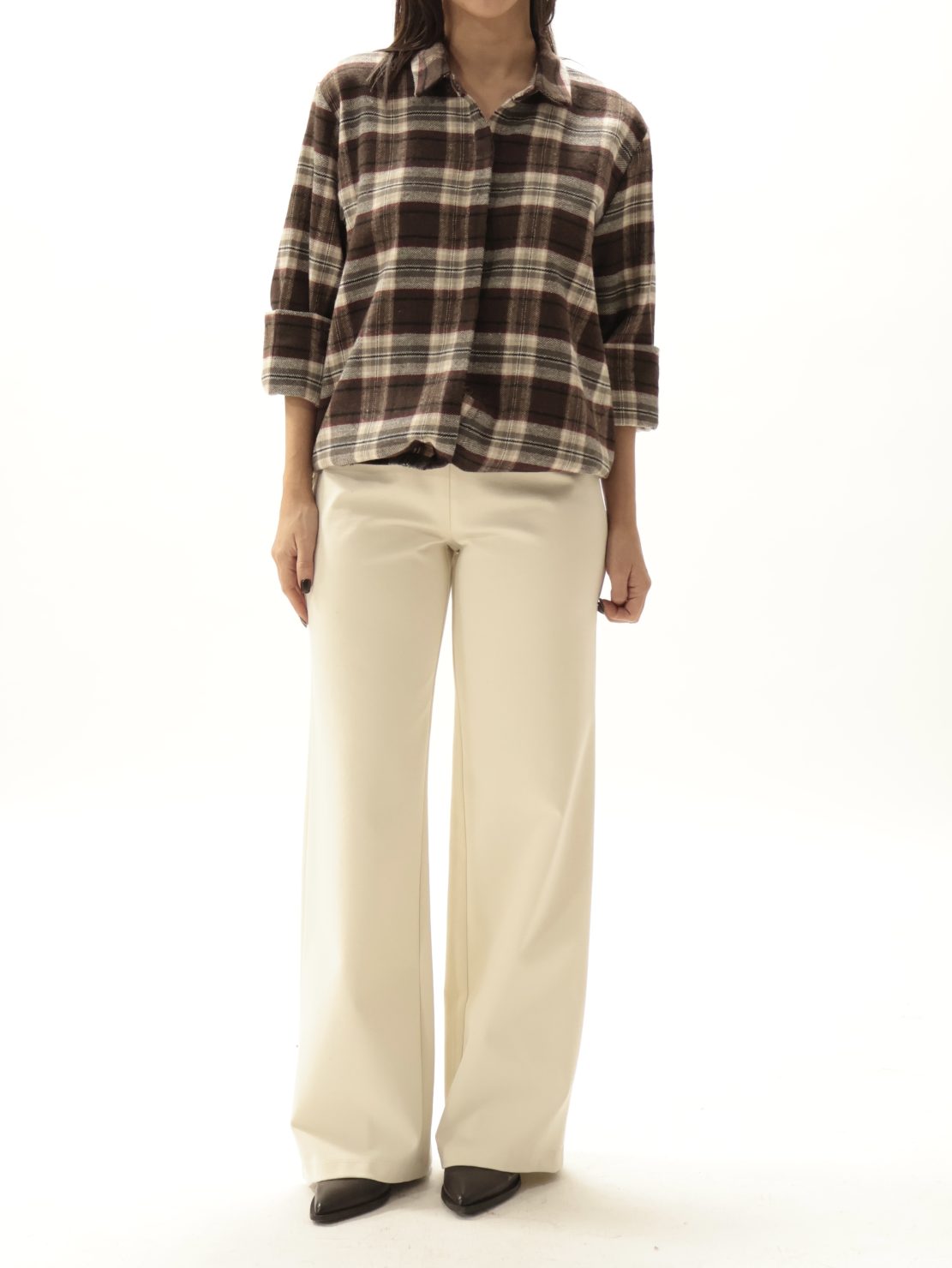 Pantalone punto milano elastico vita panna