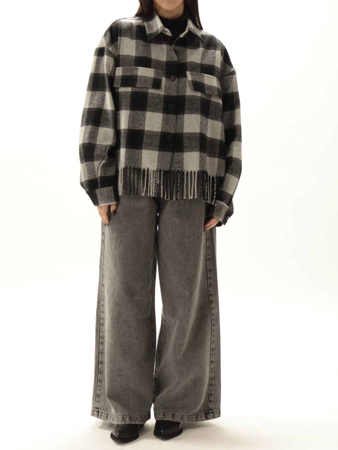 Camicia quadro frange grigio/nero