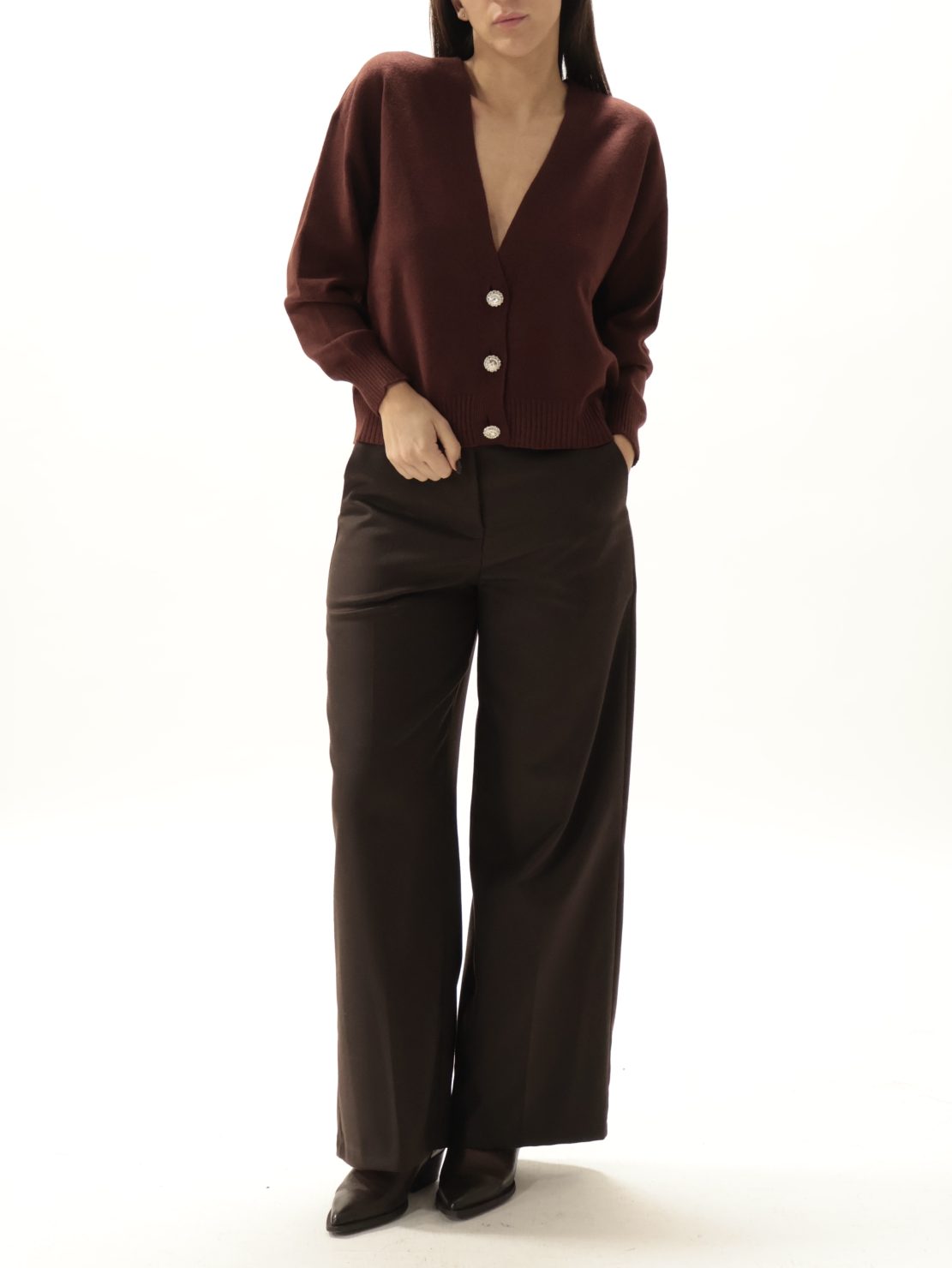 Cardigan 3 bottoni gioiello vino