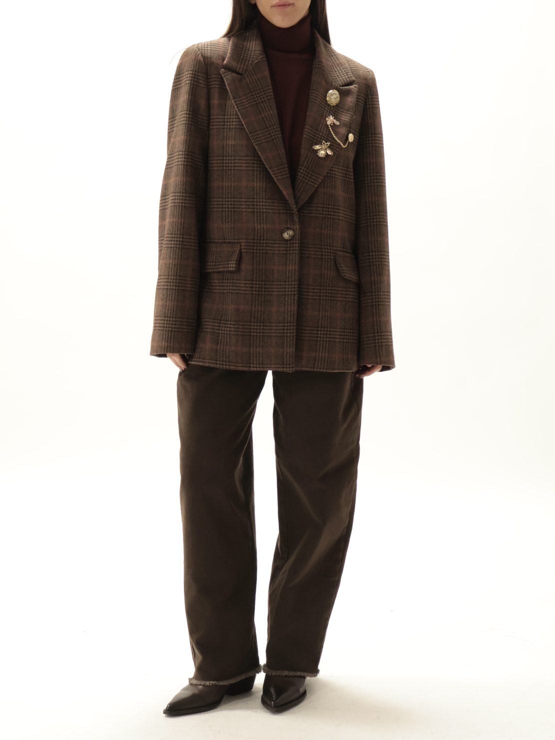 Giacca principe di galles spille marrone/rosso