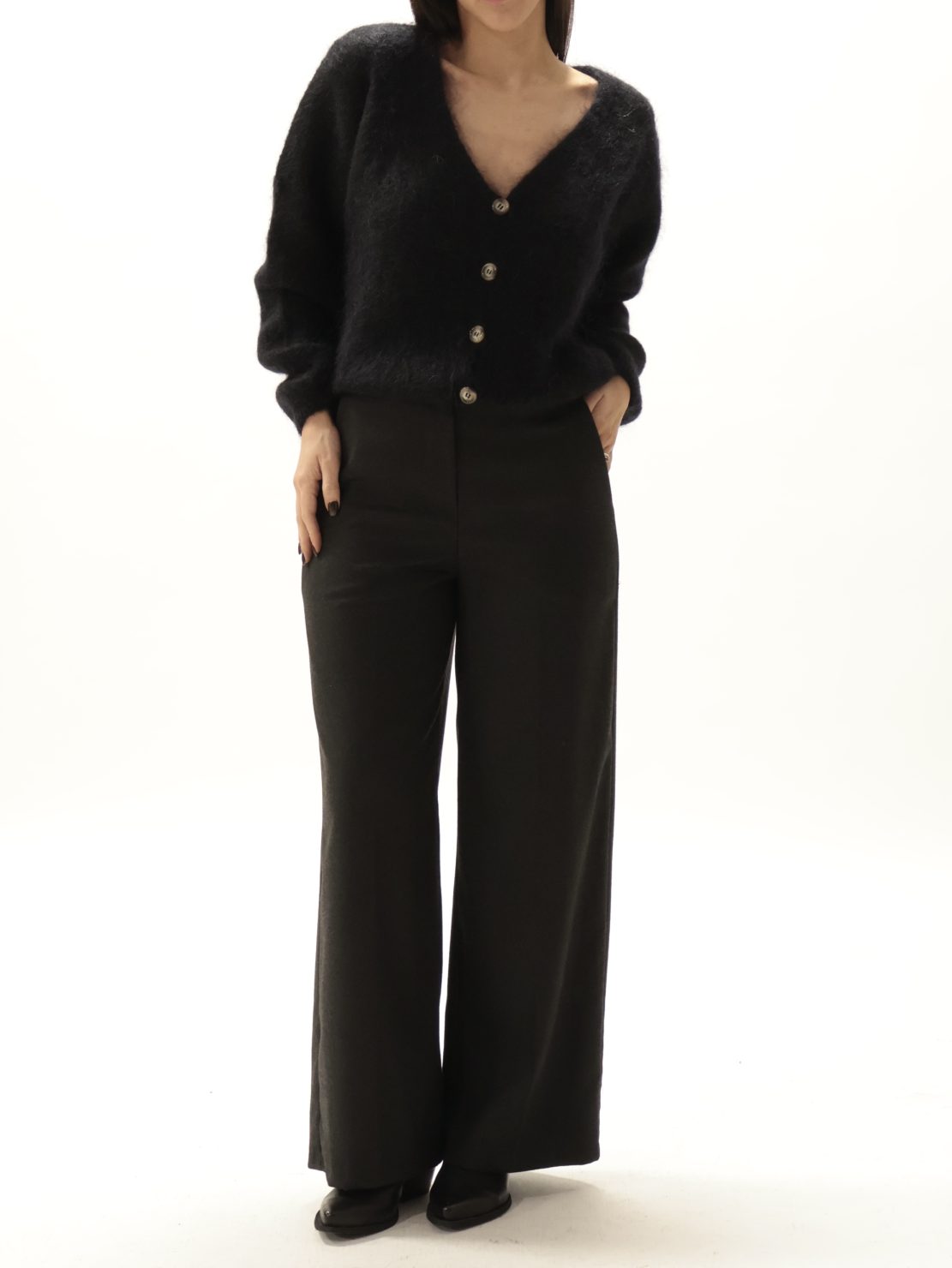 Pantalone punto milano bottone grigio scuro