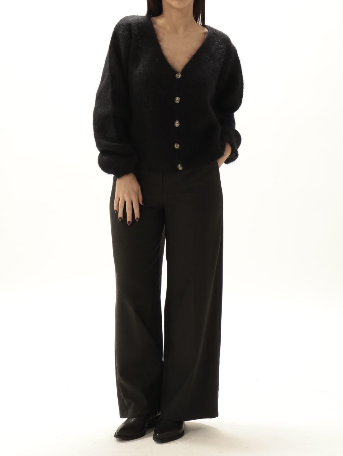 Cardigan scollo V kid mohair nero