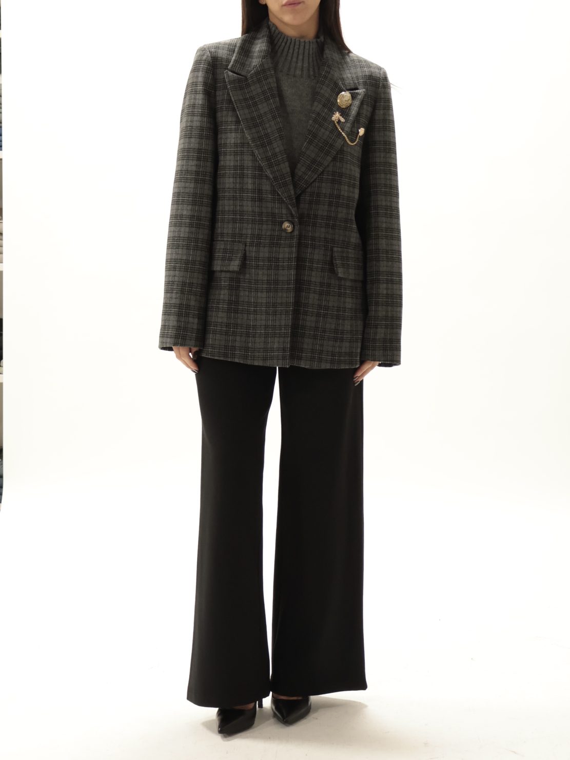 Giacca principe di galles spille grigio/nero