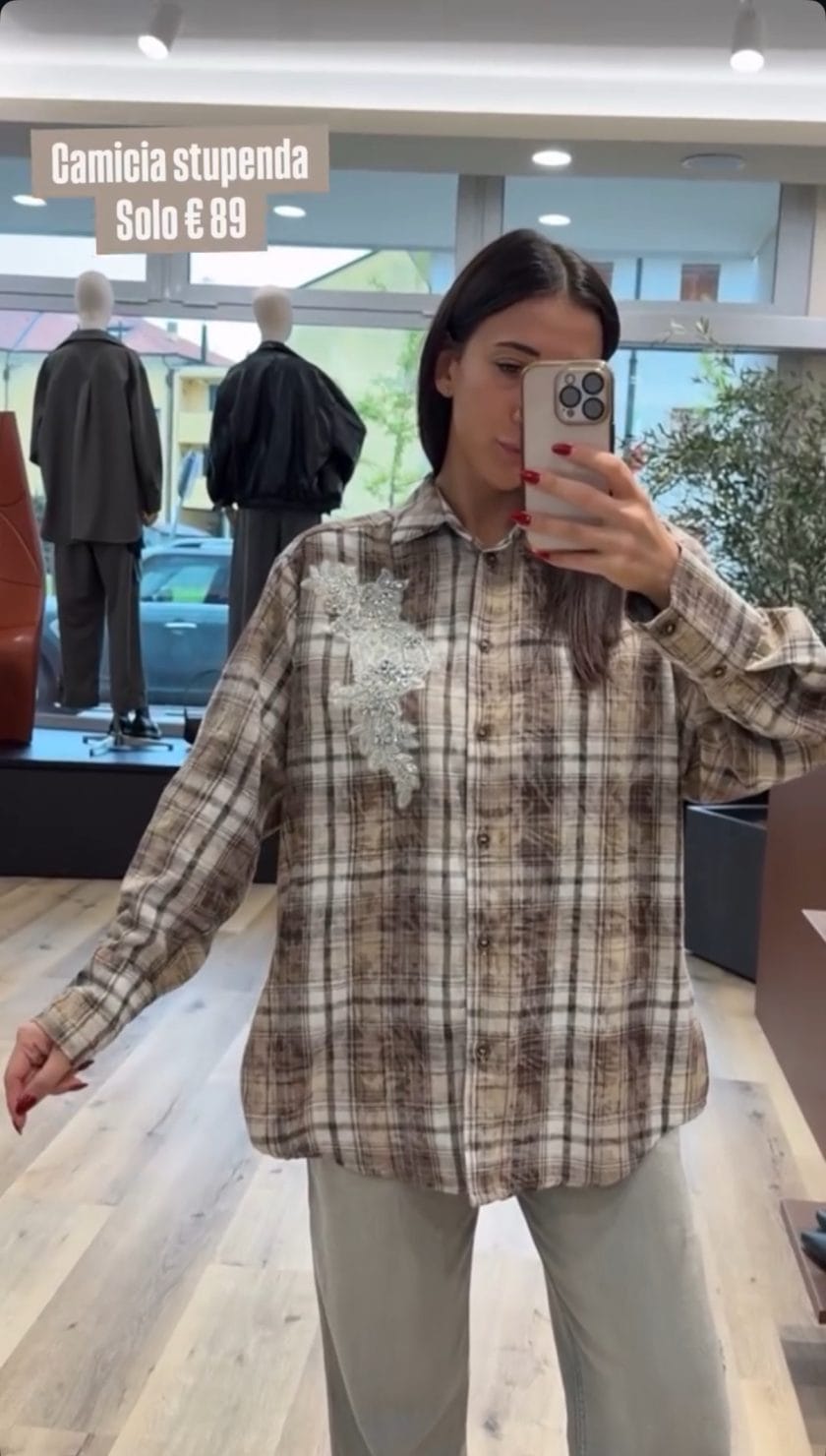 Camicia flanella check con patch beige PREORDINE 20/10