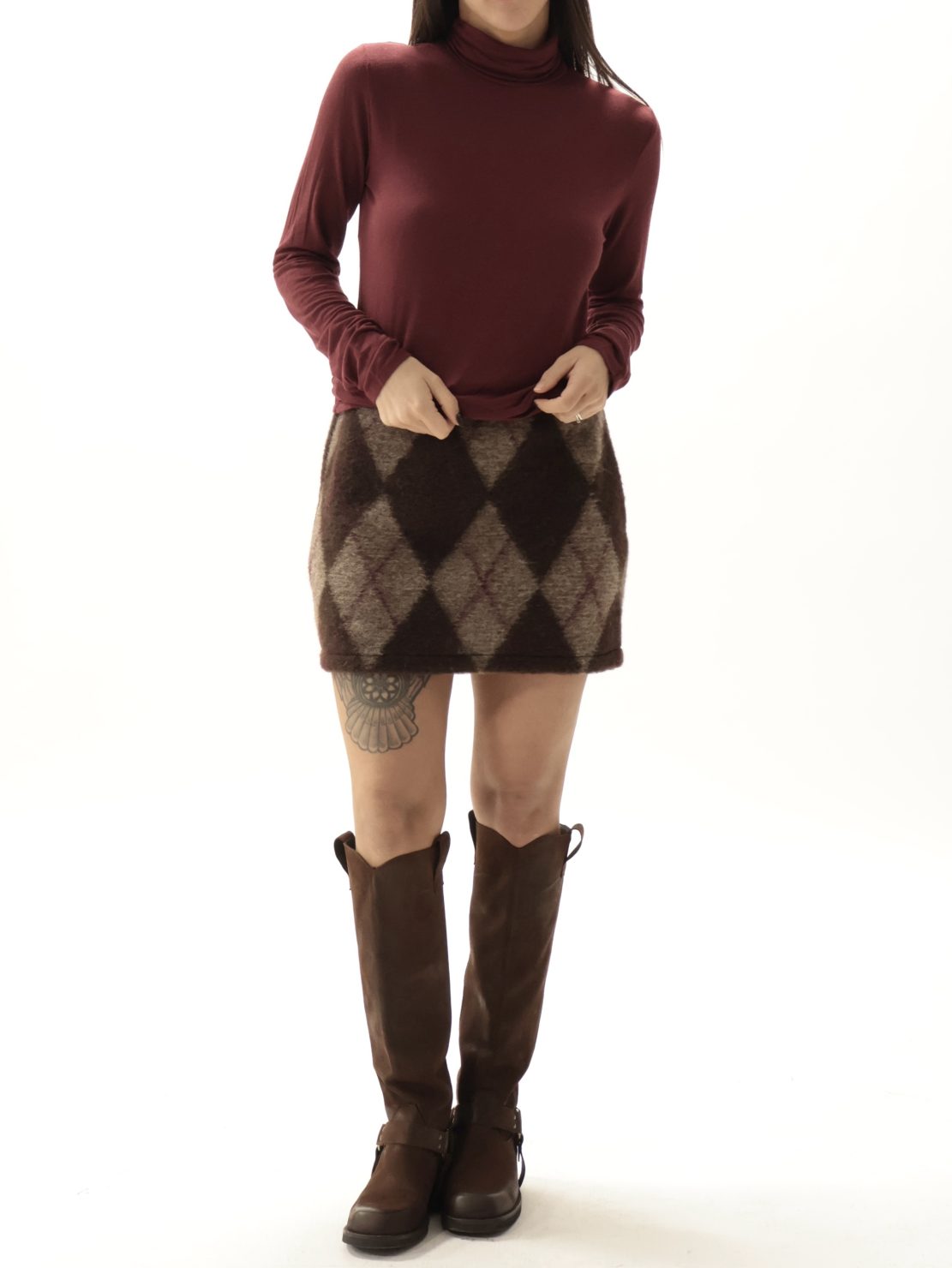 Gonna elastico vita  bordeaux/moro