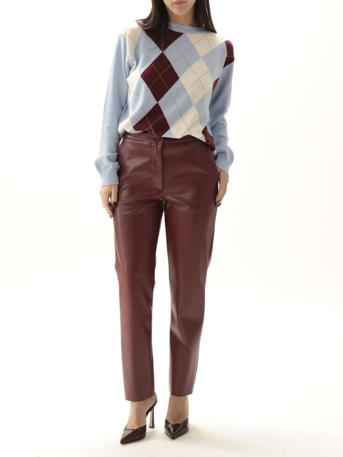 Pantalone ecopelle vino