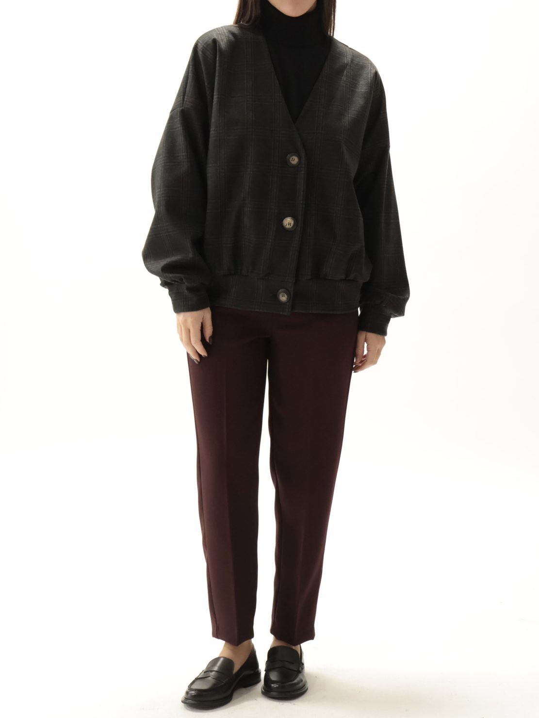 Cardigan over spalla scesa antracite/moro/bordeaux