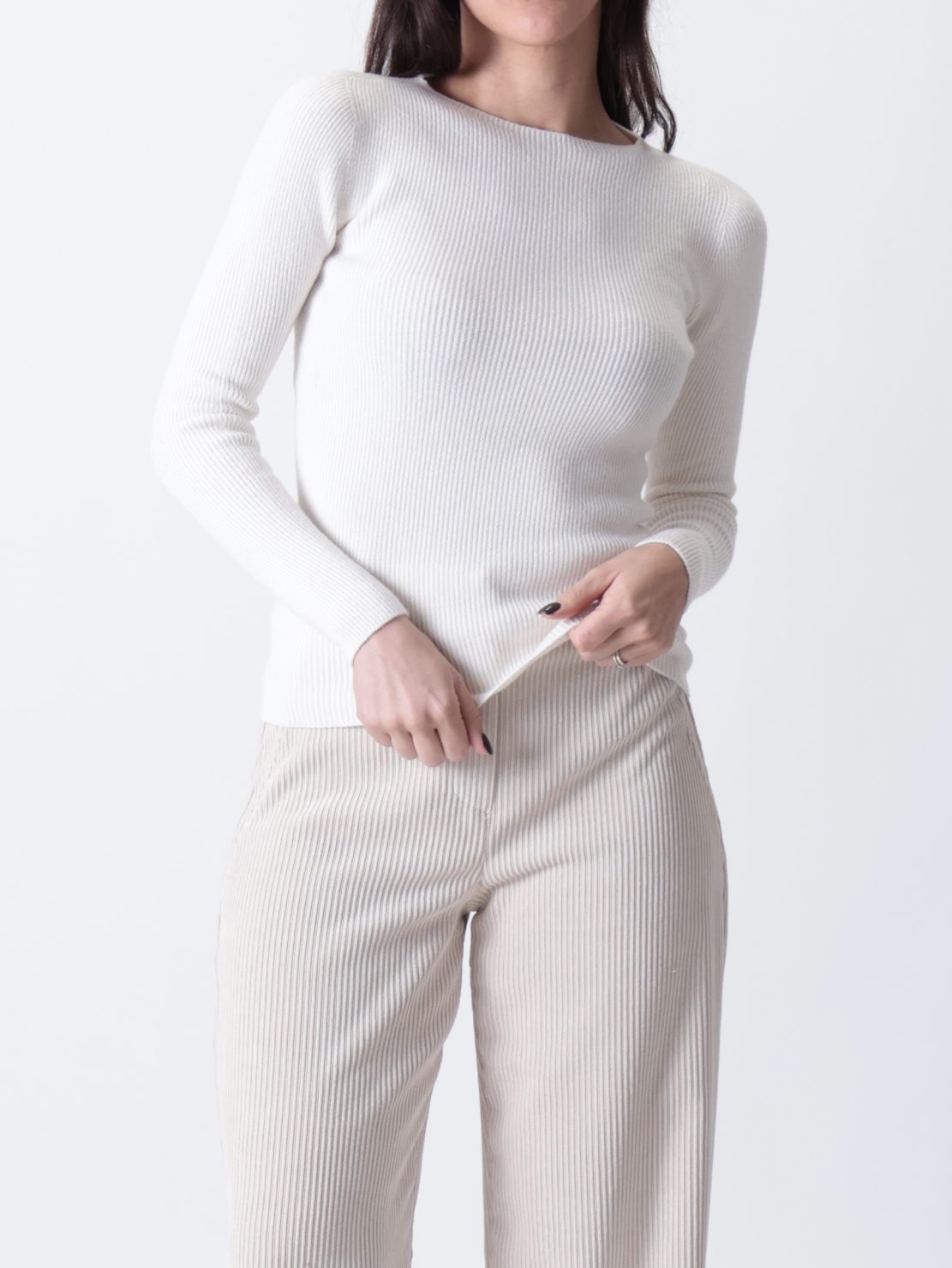 Maglia costine panna