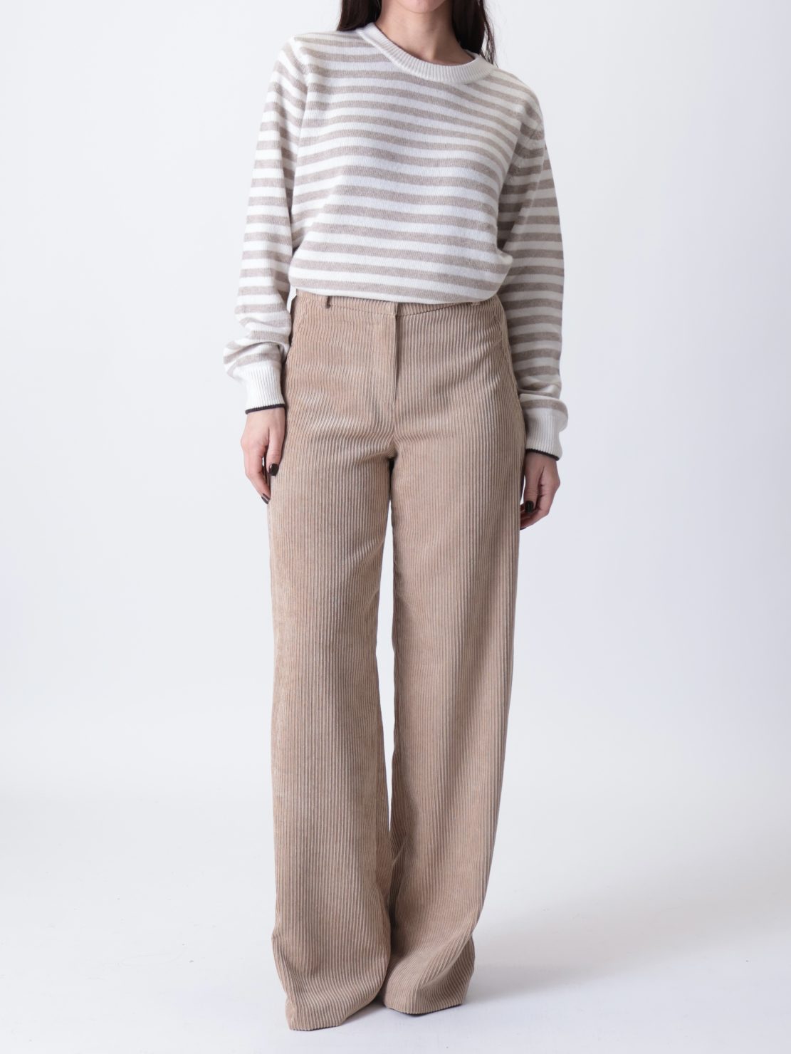 Pantalone elastico velluto cammello