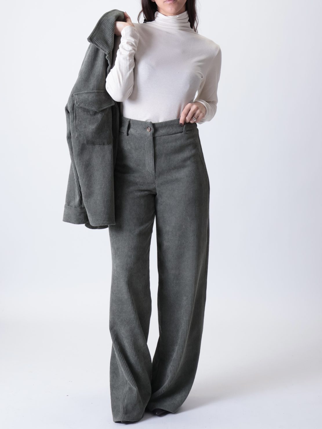 Pantalone elastico velluto militare