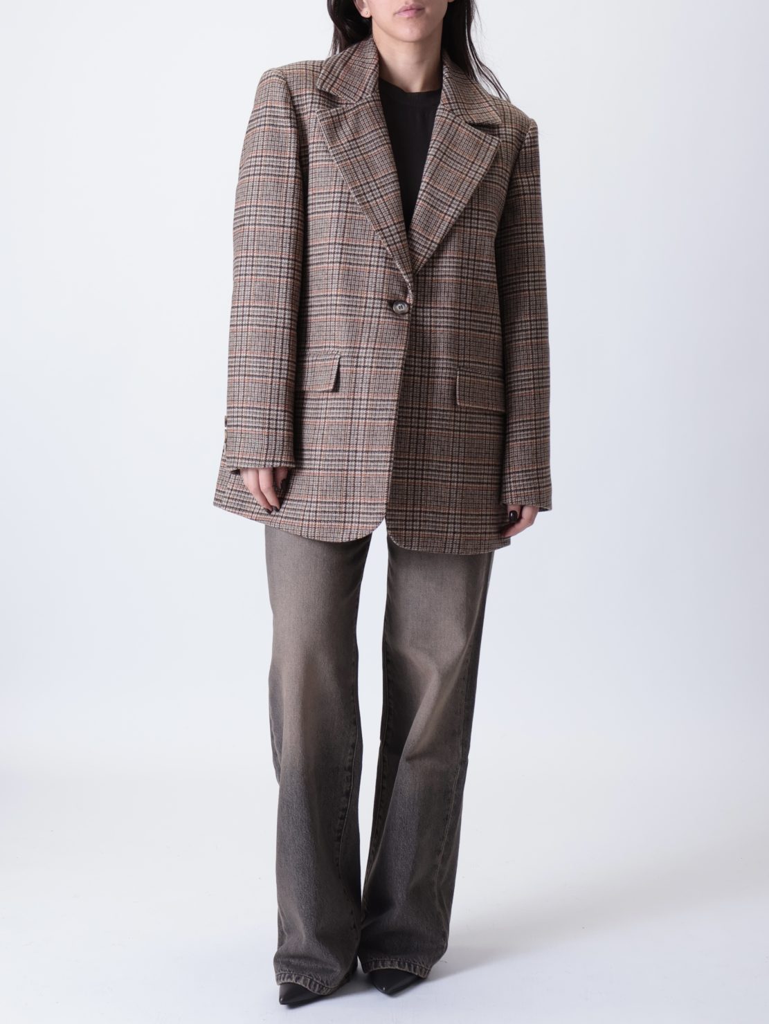 Giacca check sottile moro/arancio