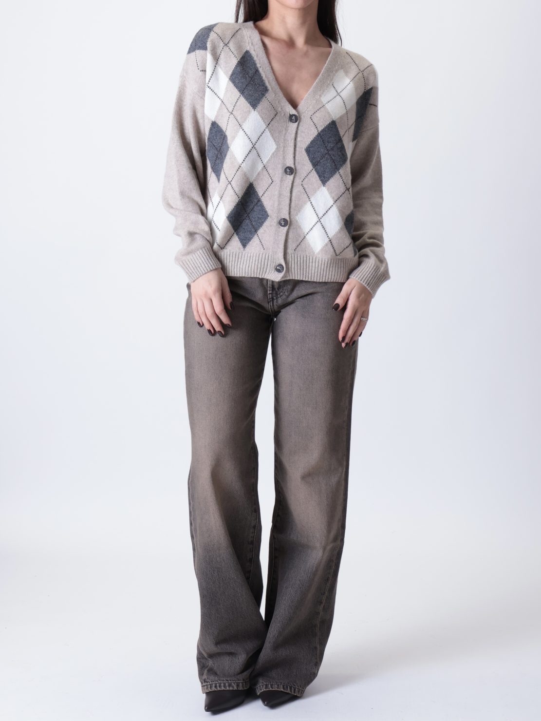 Cardigan rombi beige/antracite/panna