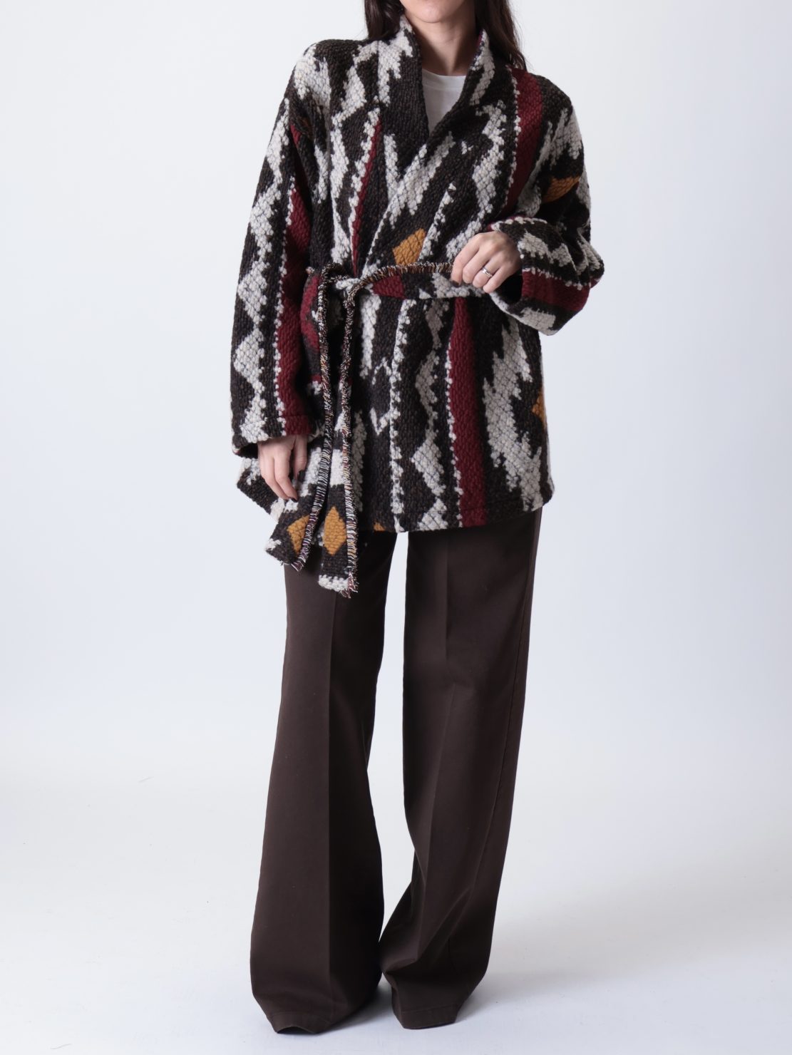 Cardigan cintura fantasia moro/bordeaux