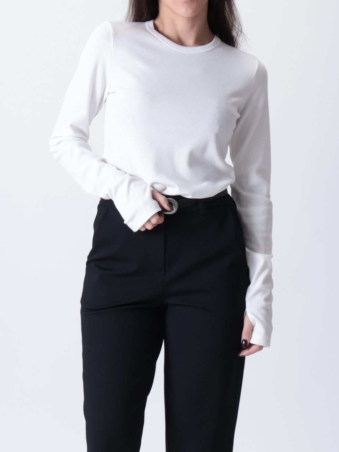 Maglia manicotto costine girocollo bianca