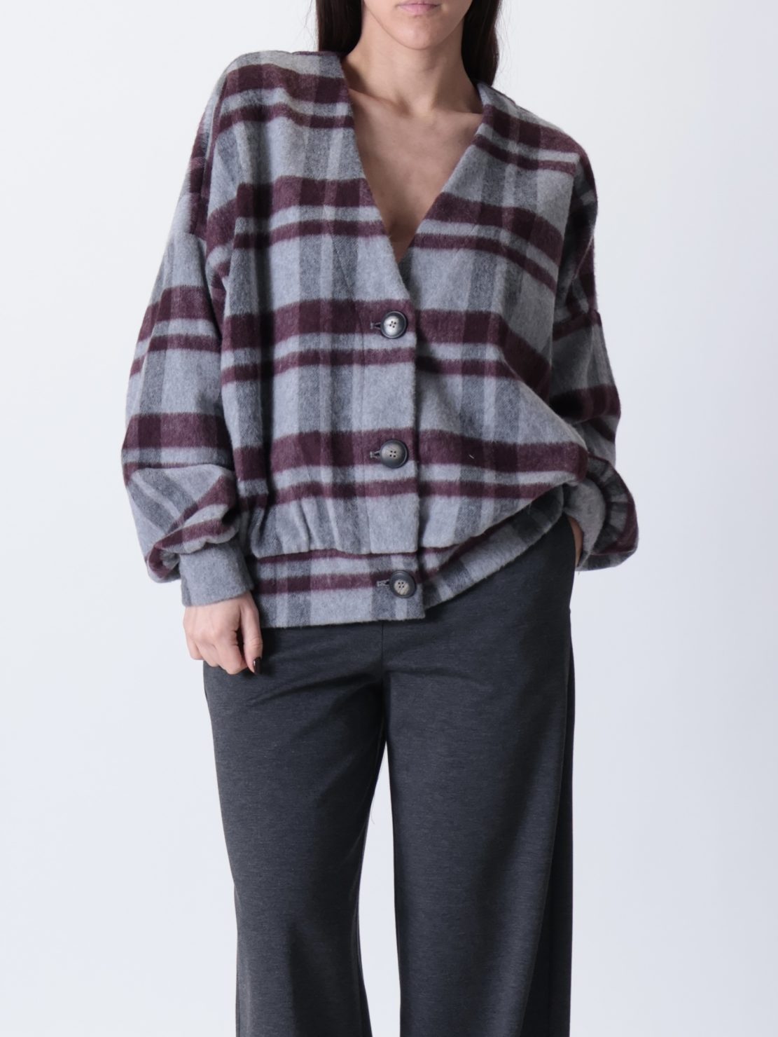 Cardigan bomber grigio/vino