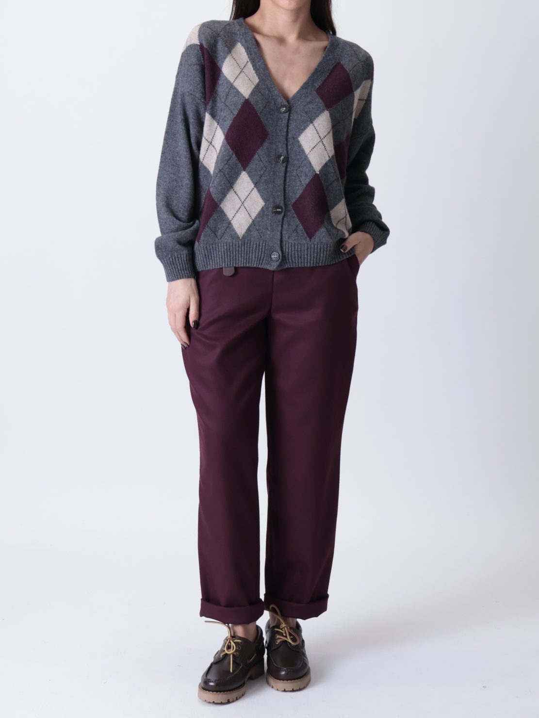 Cardigan rombi antracite/bordeaux/beige PREORDINE 17/11
