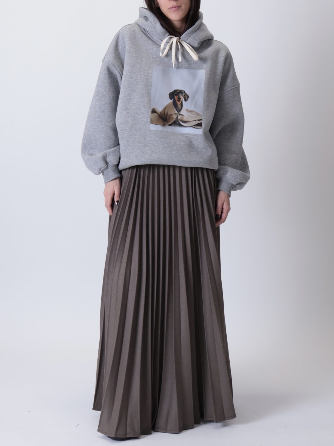 Gonna lunga plissettata tortora