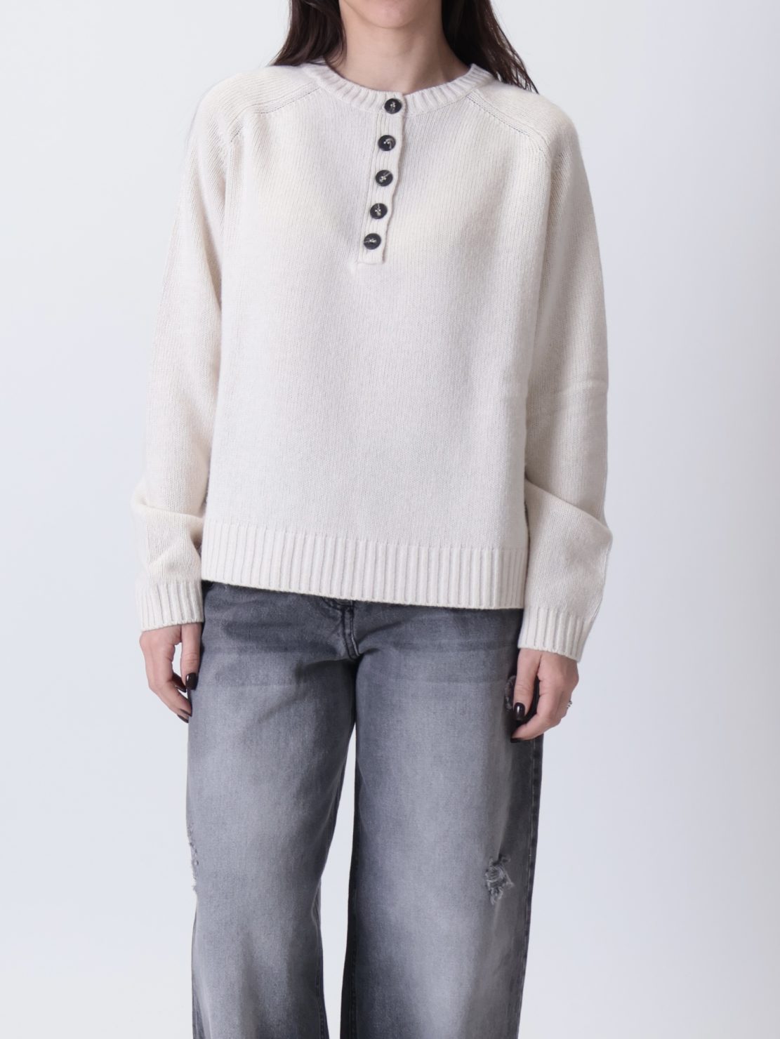 Maglione collo serafino burro