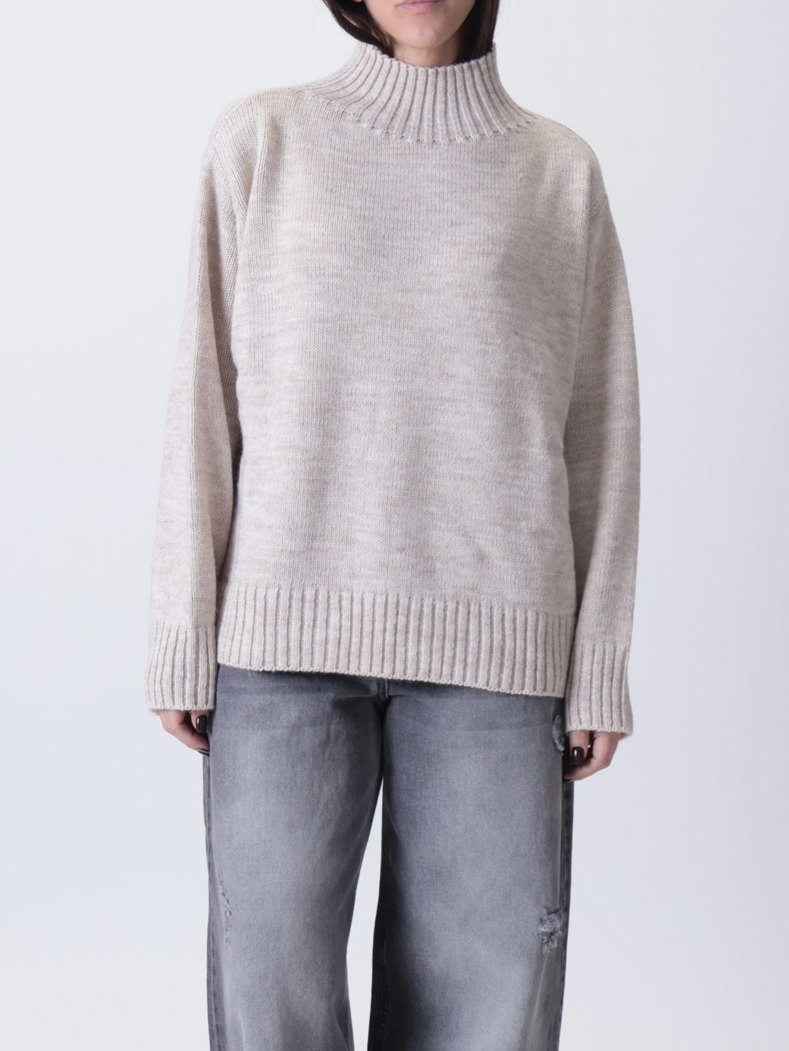 Maglione collo cratere beige