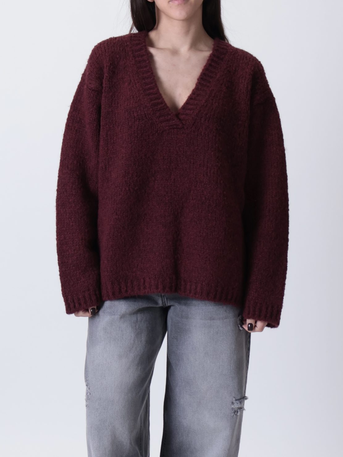 Pullover Veronica scollo a V bordeaux