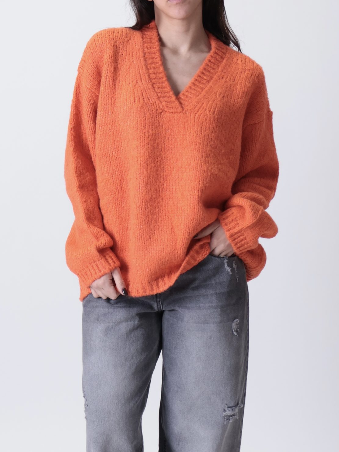 Pullover Veronica scollo a V arancione