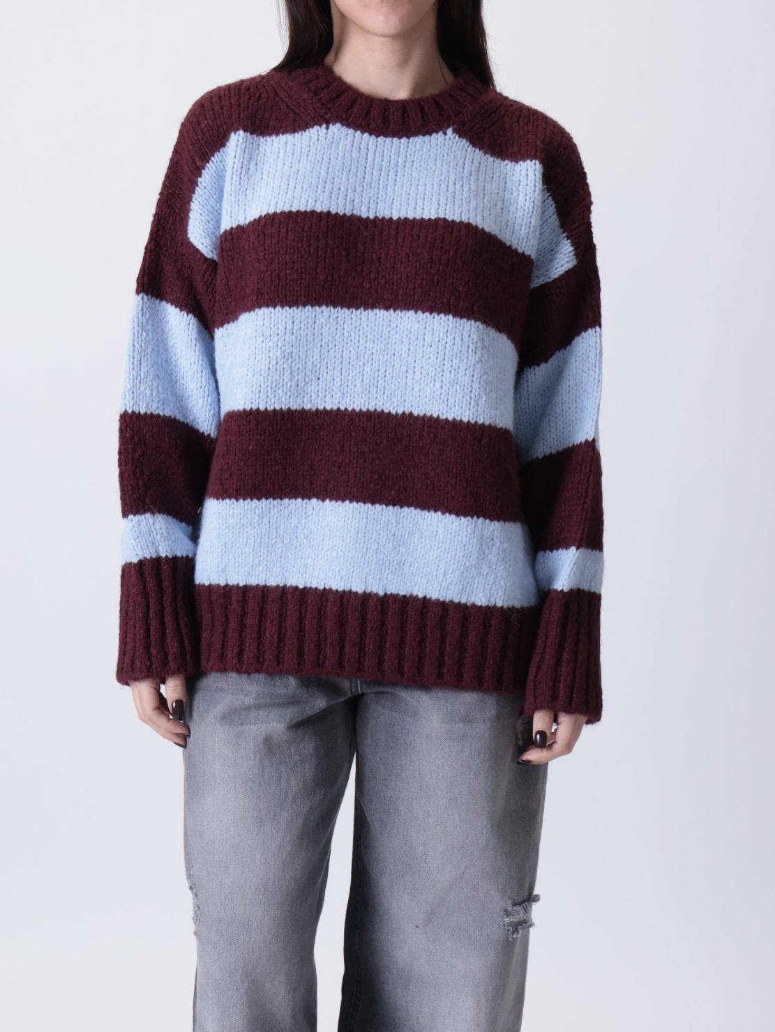 Pullover riga celeste/bordeaux