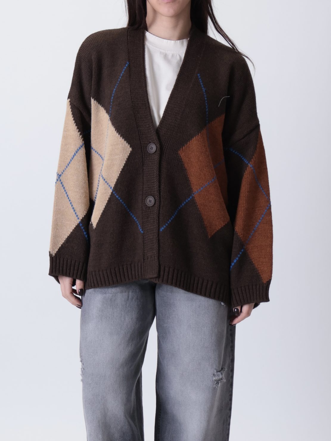 Cardigan moro rombi cammello e bruciato