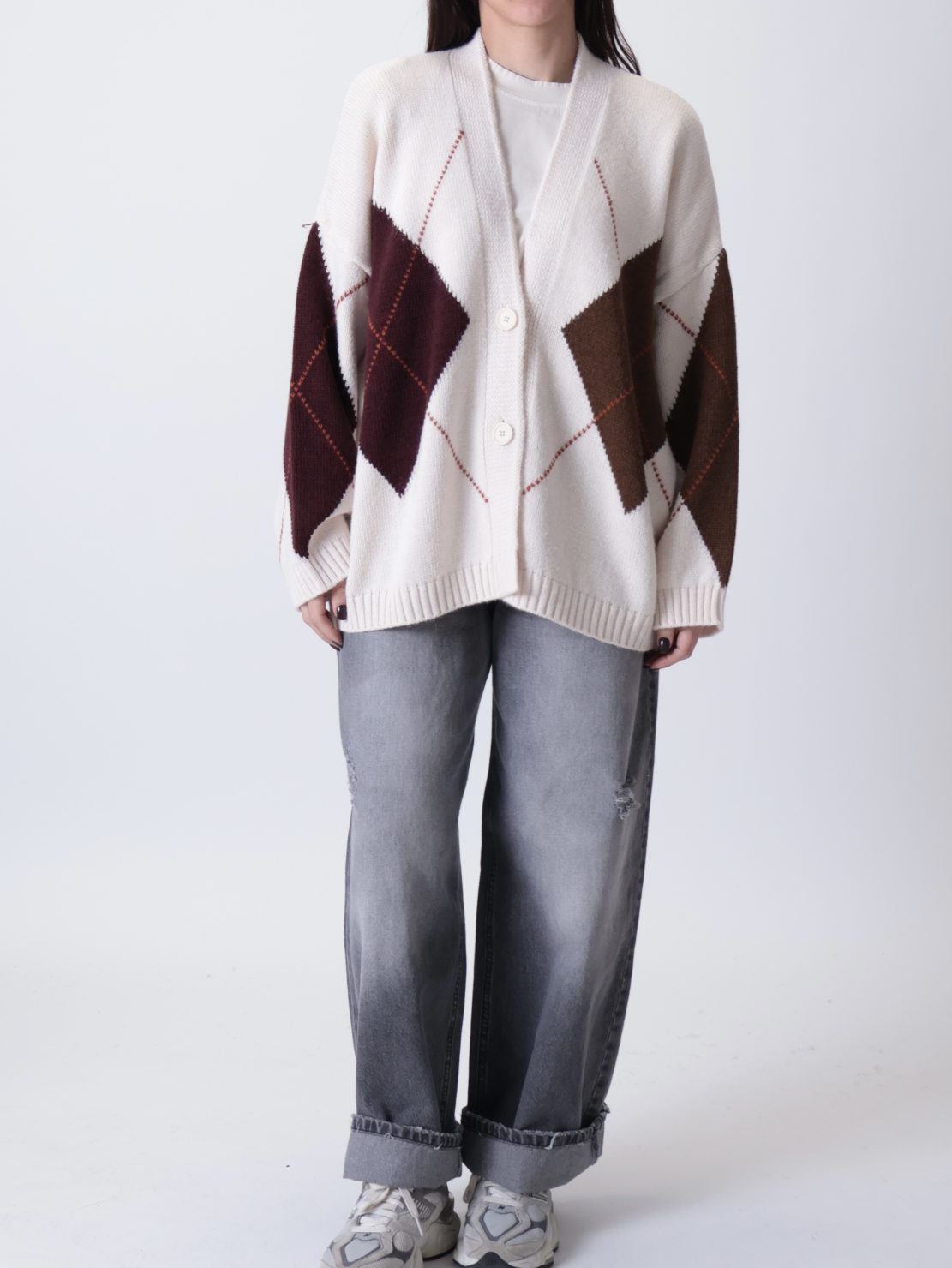 Cardigan panna rombi vino e moka