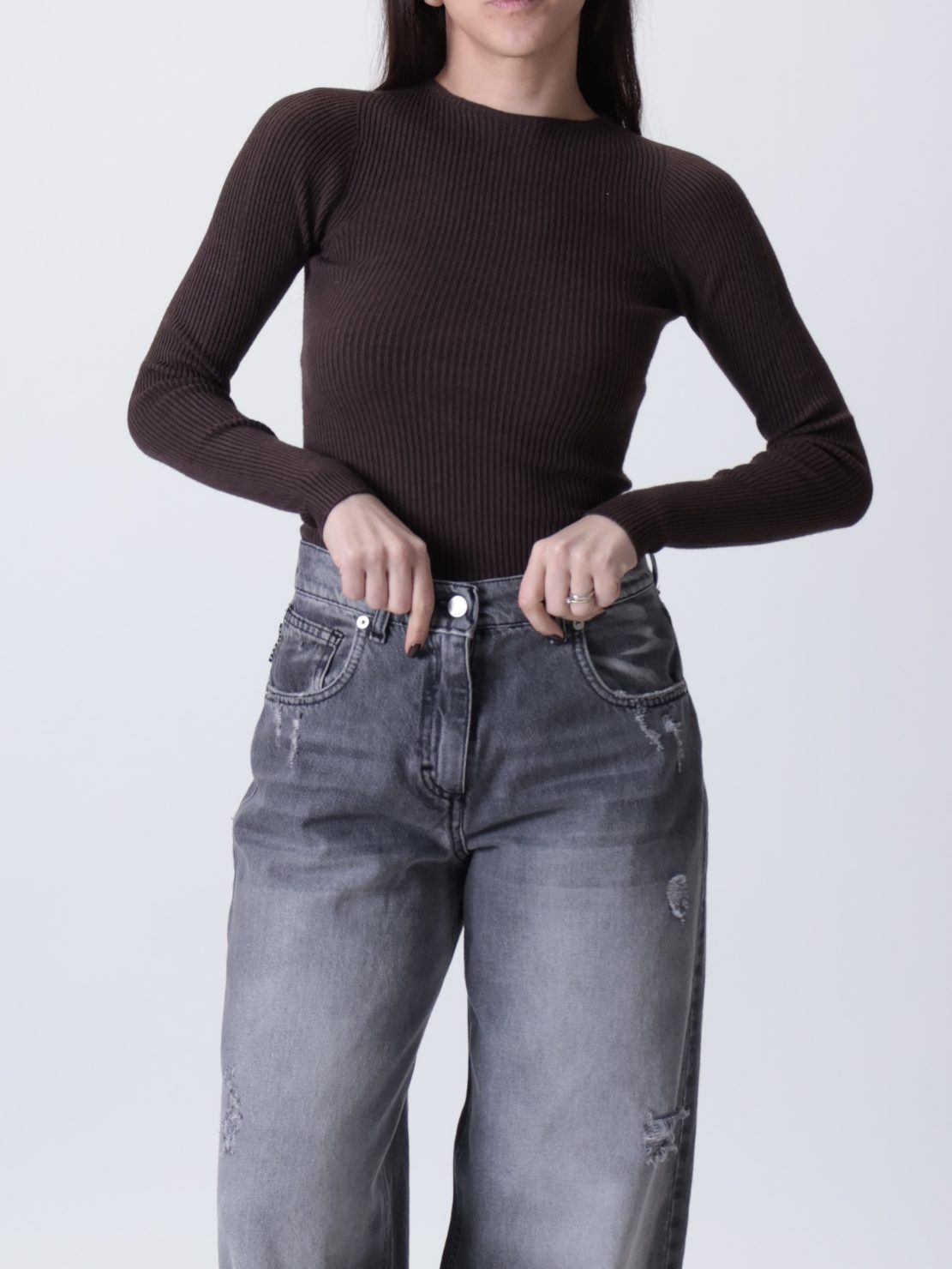 Maglia costine slim moro