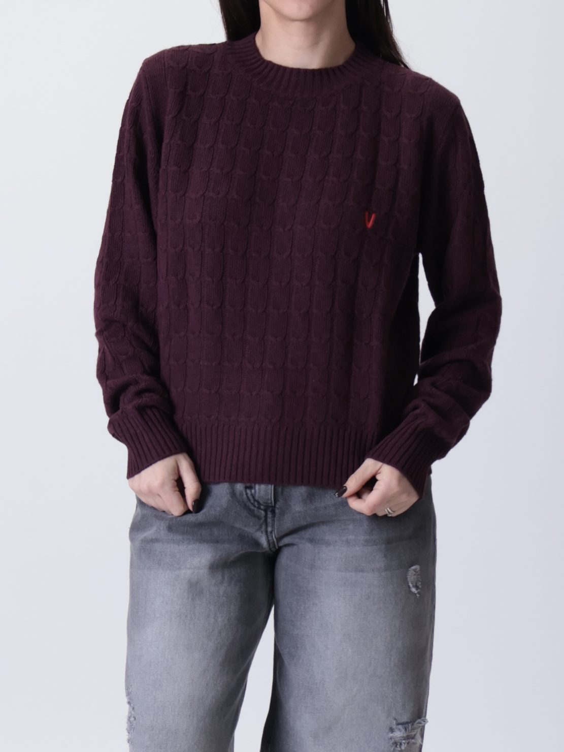 Pullover treccia vino  V