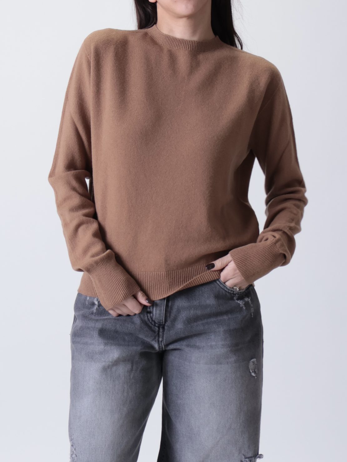 Maglione girocollo 100% lana cammello