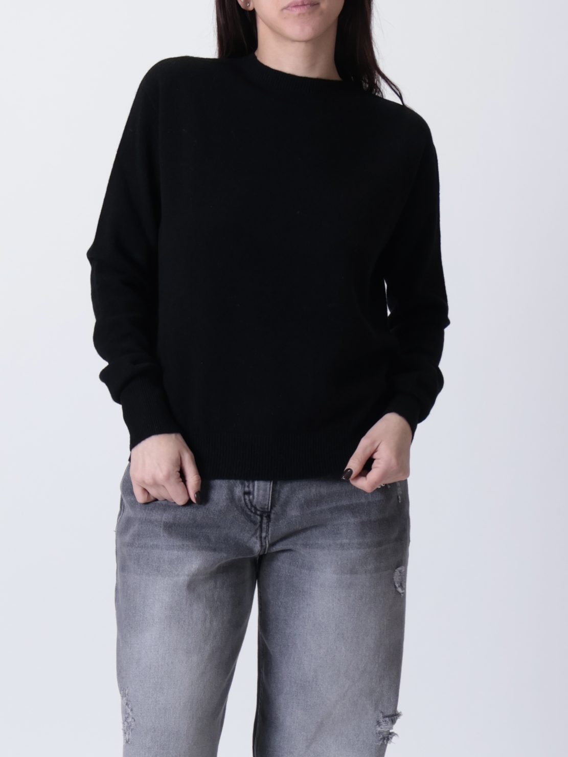 Maglione girocollo 100% lana nero