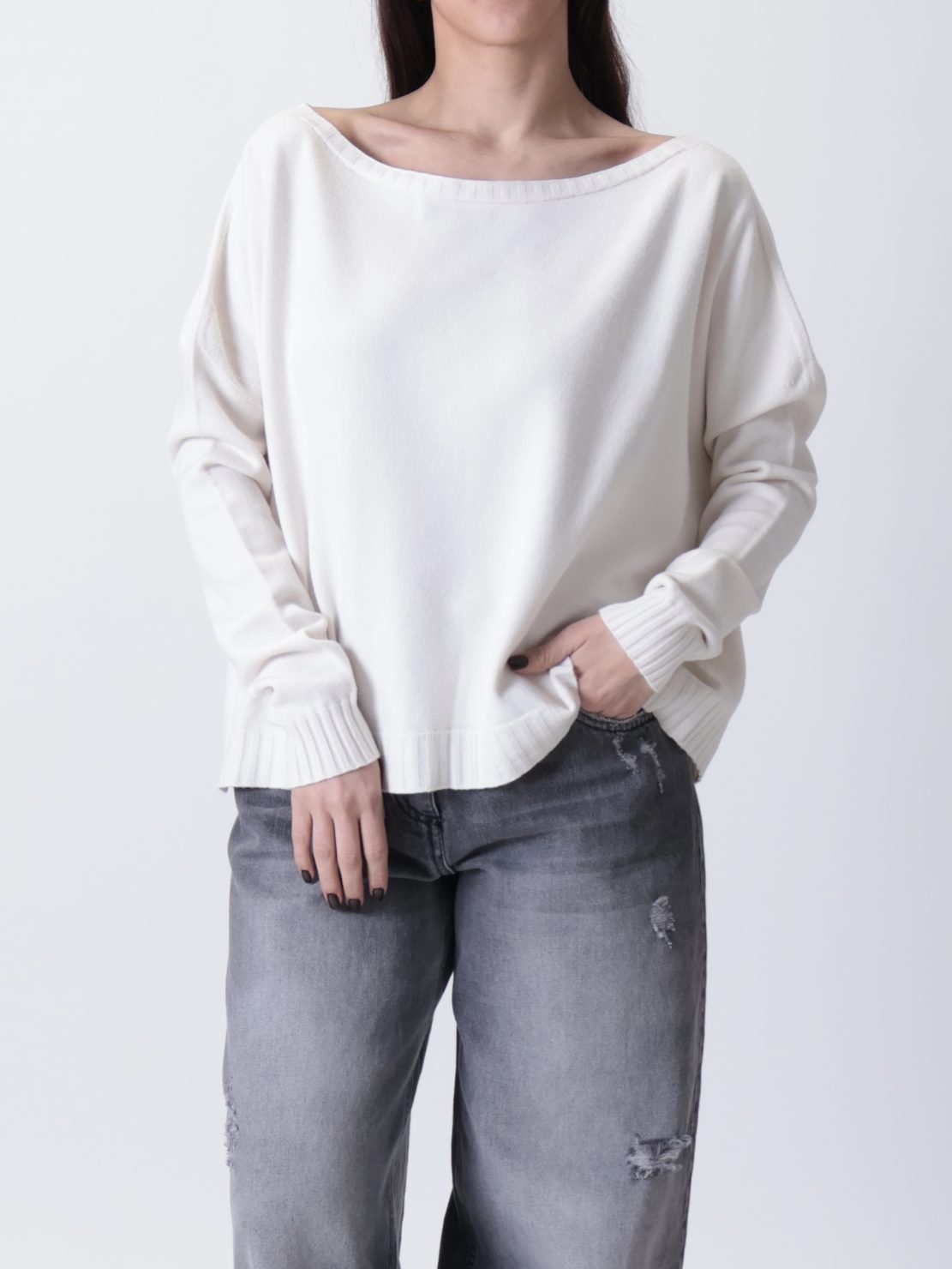 Maglione scollo barca crema