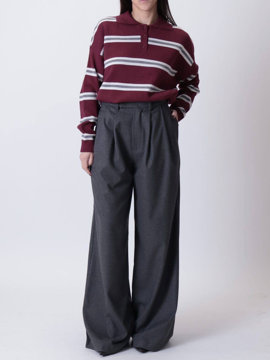 Pantalone palazzo doppia pinces grigio