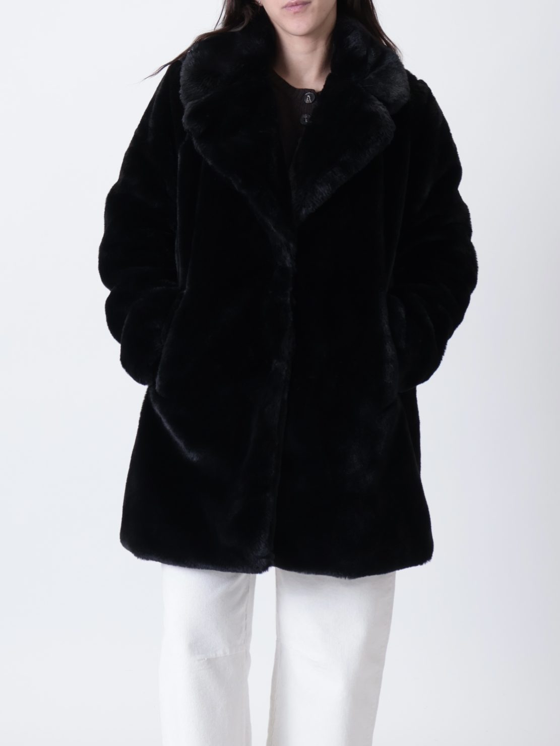 Pelliccia lunga rever nera