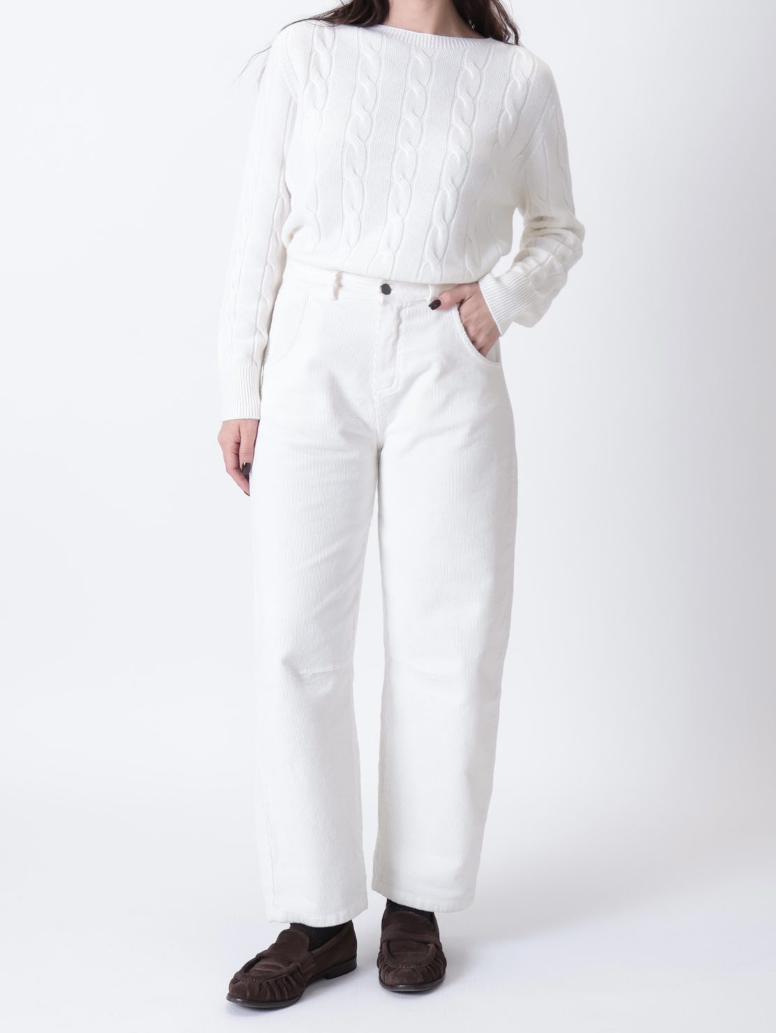 Pantalone ovetto velluto meringa