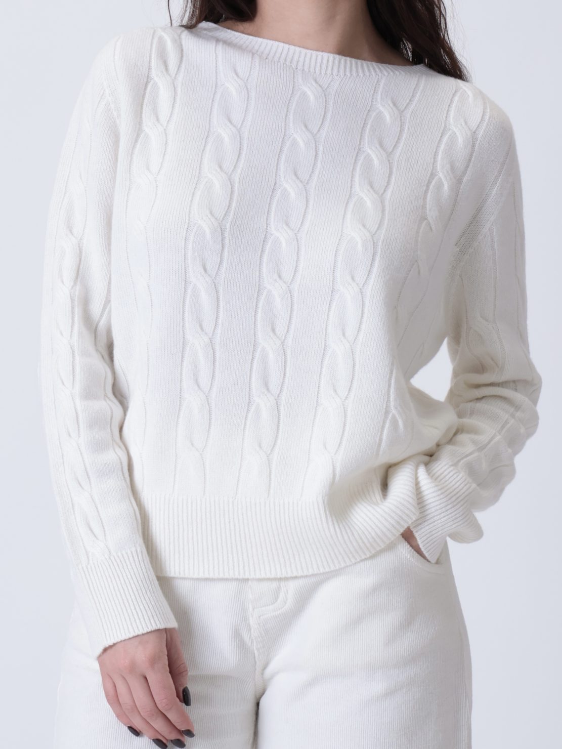 Pullover treccia panna