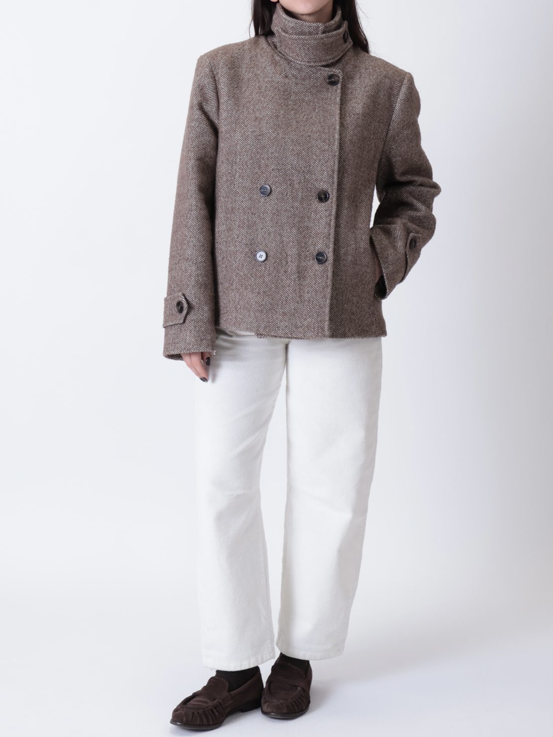 Cappotto corto spina di pesce beige