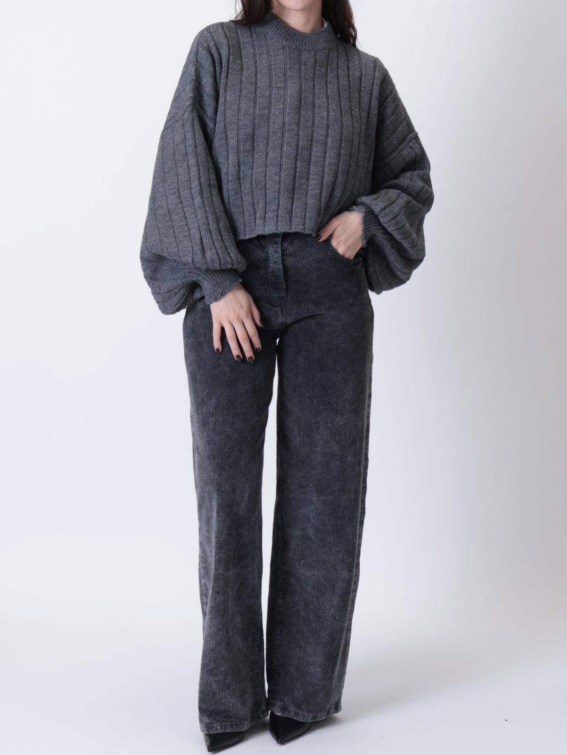 Maglione crop maxi antracite