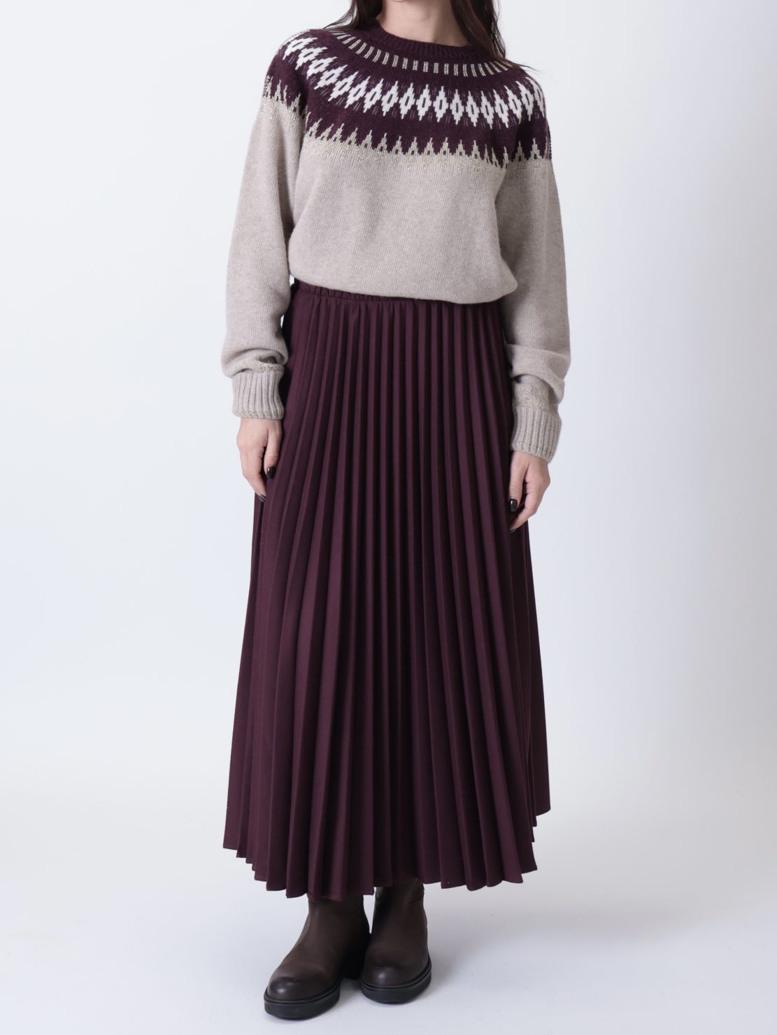 Gonna midi plissettata bordeaux