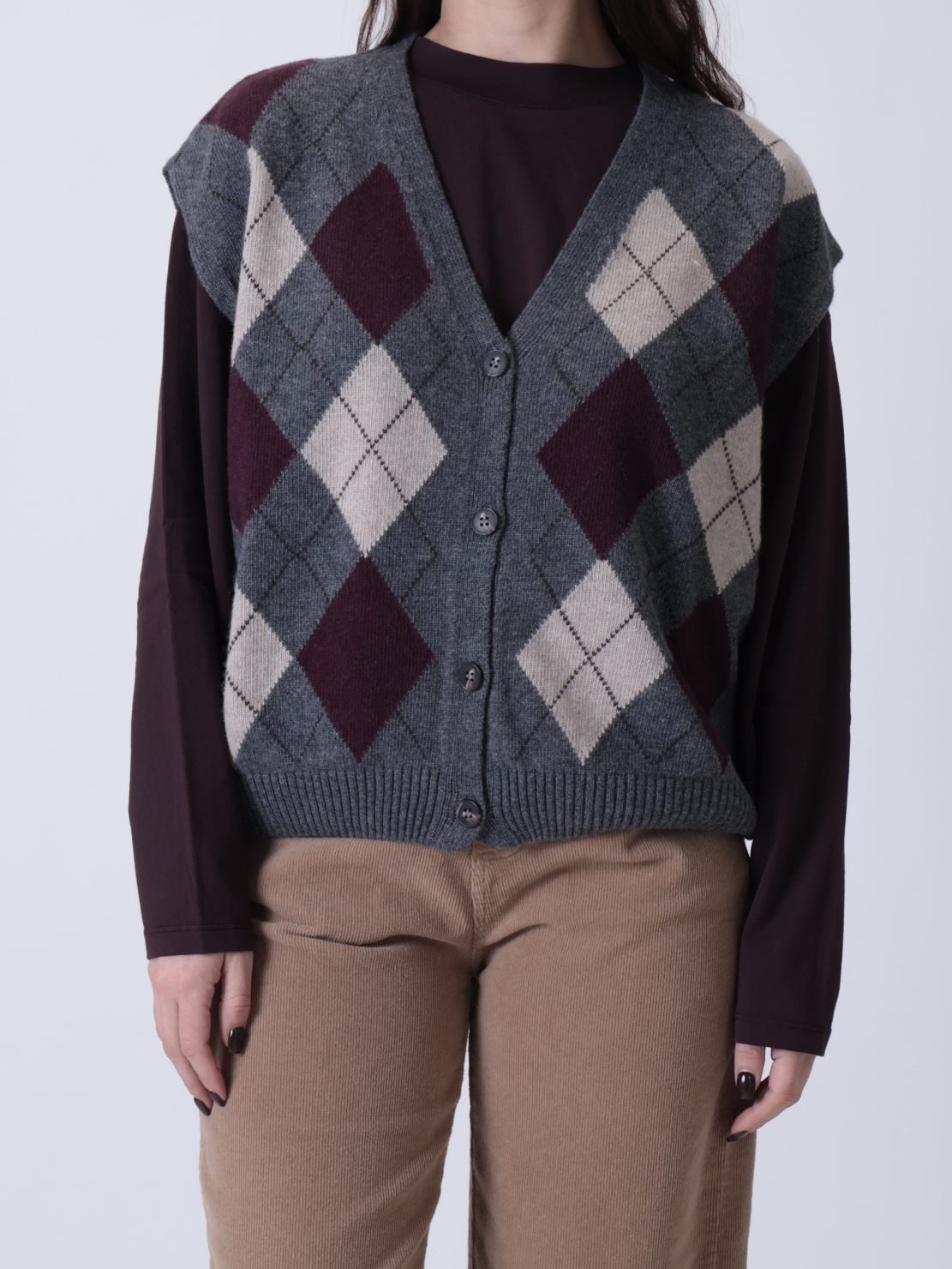 Gilet rombi antracite/beige/bordeaux