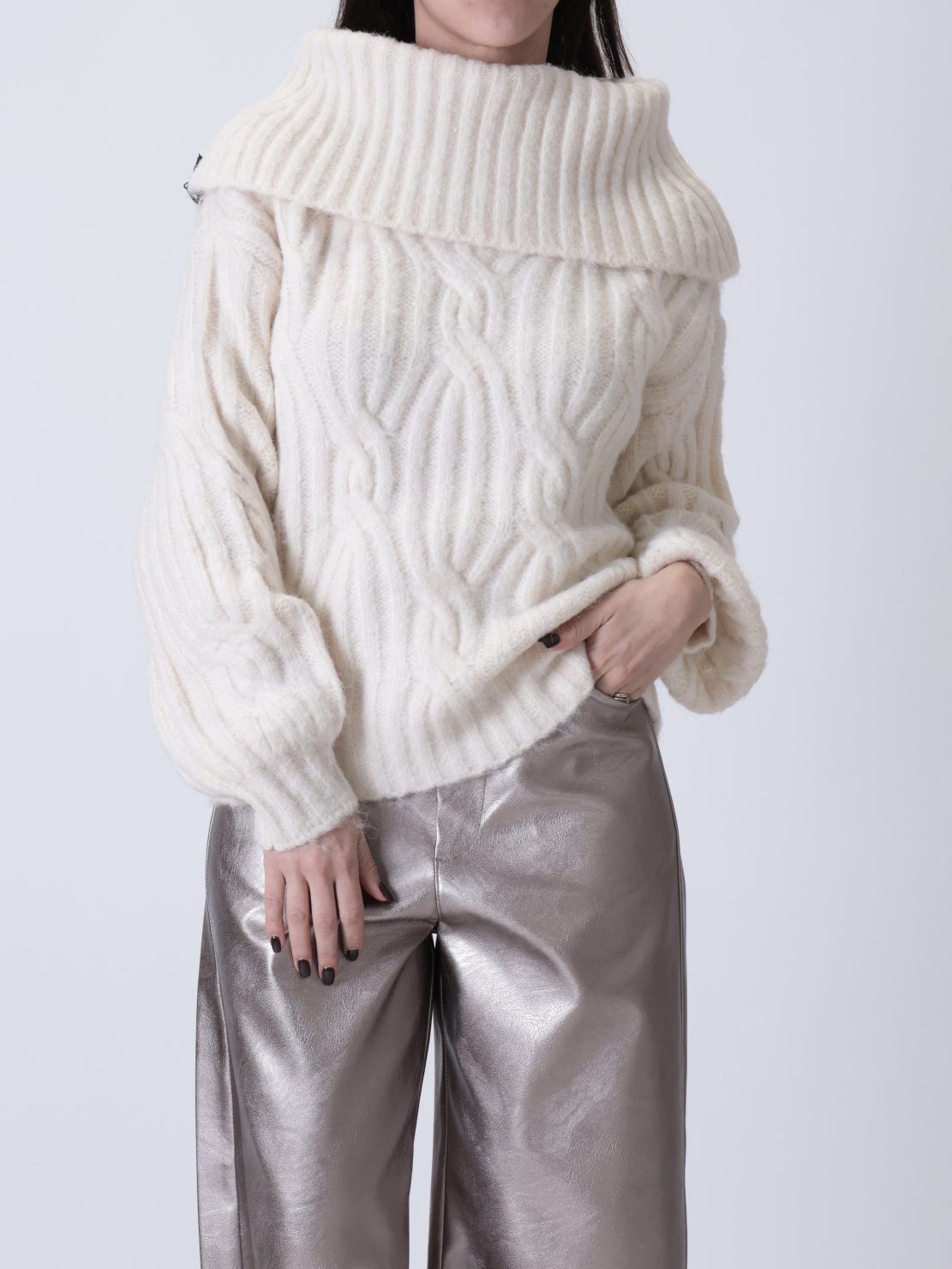 Maglione collo schiffer panna