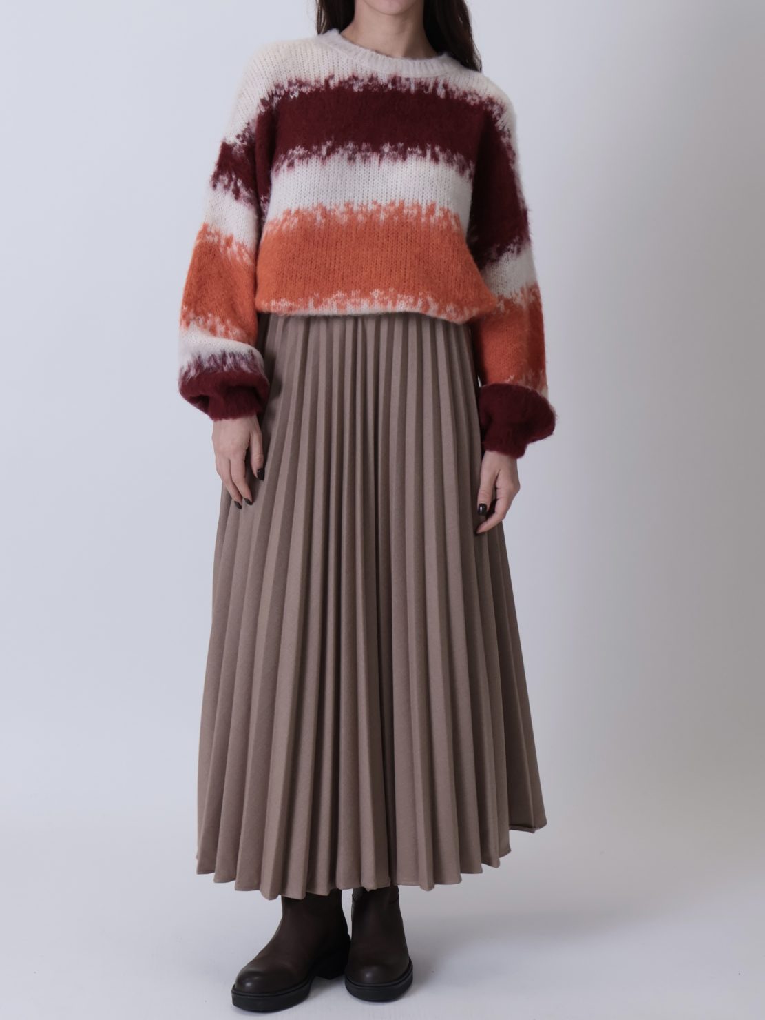 Gonna midi plissettata beige