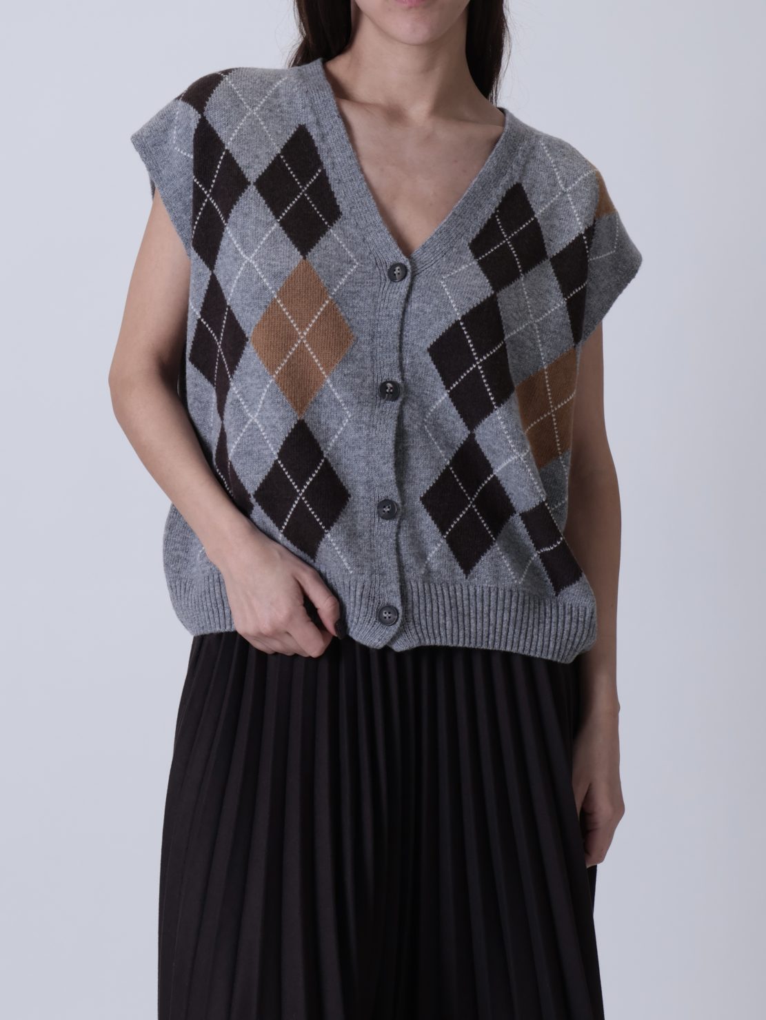 Gilet rombi grigio/cammello/moro