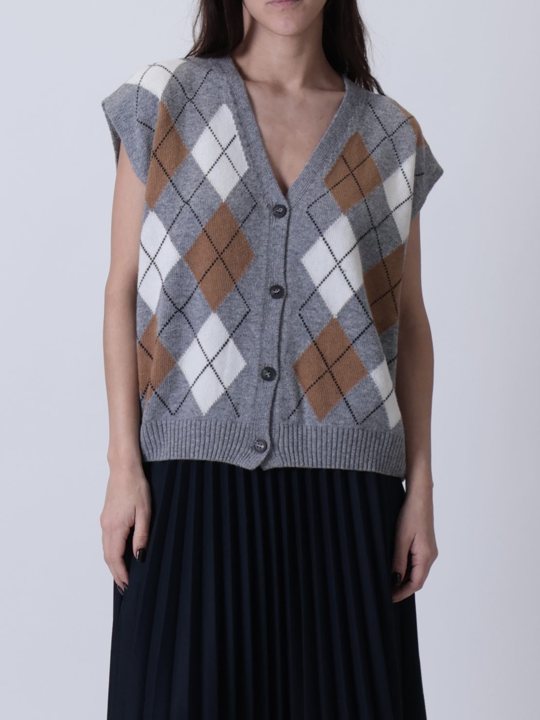 Gilet rombi grigio/cammello/panna