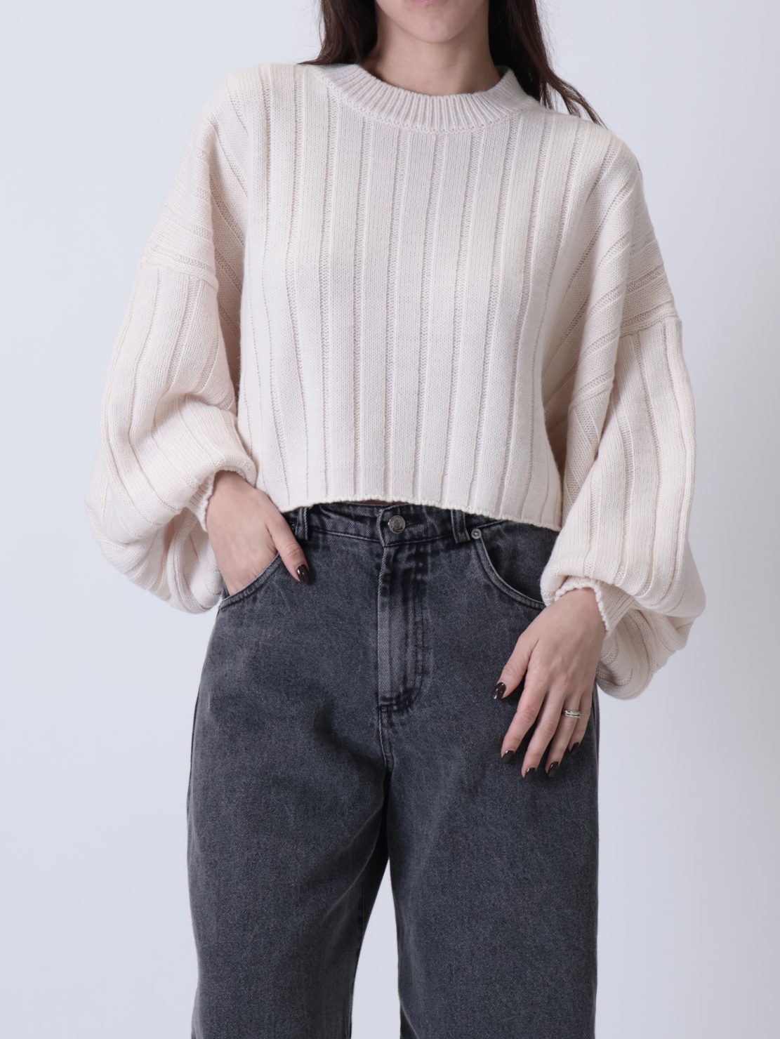 Maglione crop maxi panna