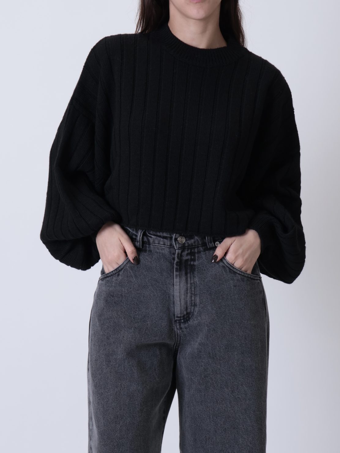 Maglione crop maxi nero