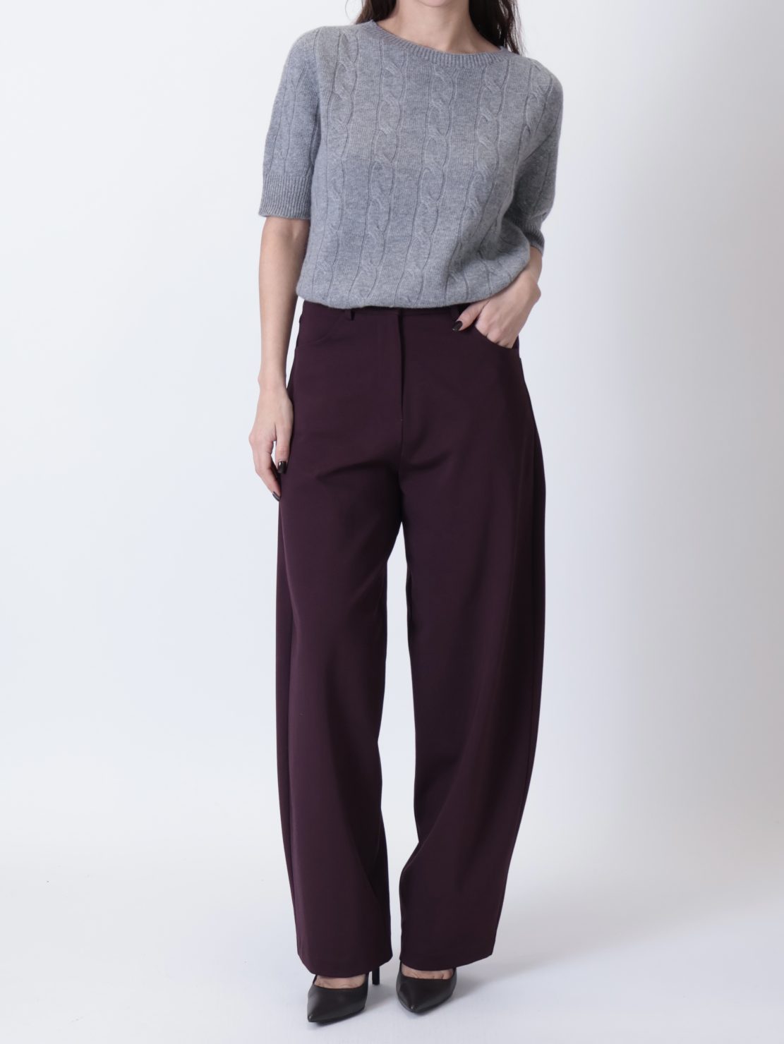 Pantalone barrel punto milano vino